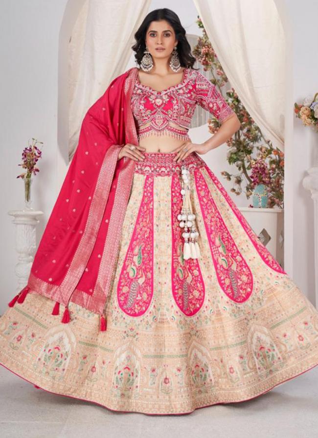 Jacquard Pink Bridal Wear Embroidery Work Ready To Wear Lehenga Choli